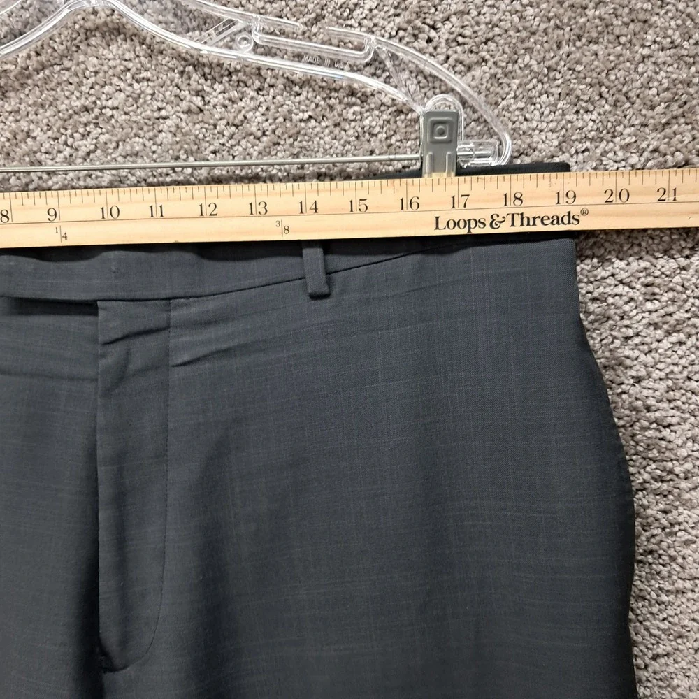 Perry Ellis Mens Charcoal Grey Flat Front Dress Pants 38x32 Polyester Slacks